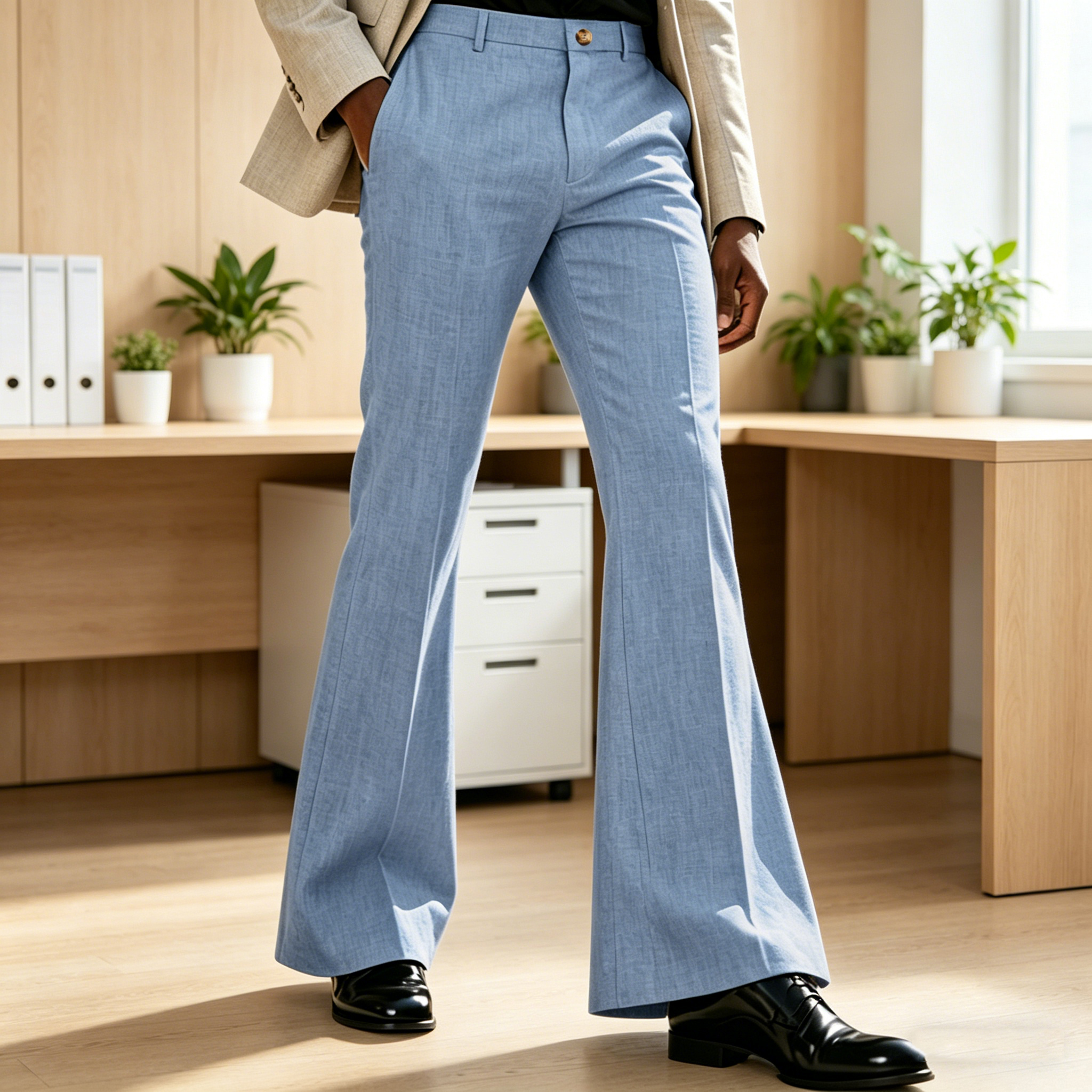 Linen Roller Blind - Men's Linen Flare Suit Pants Retro