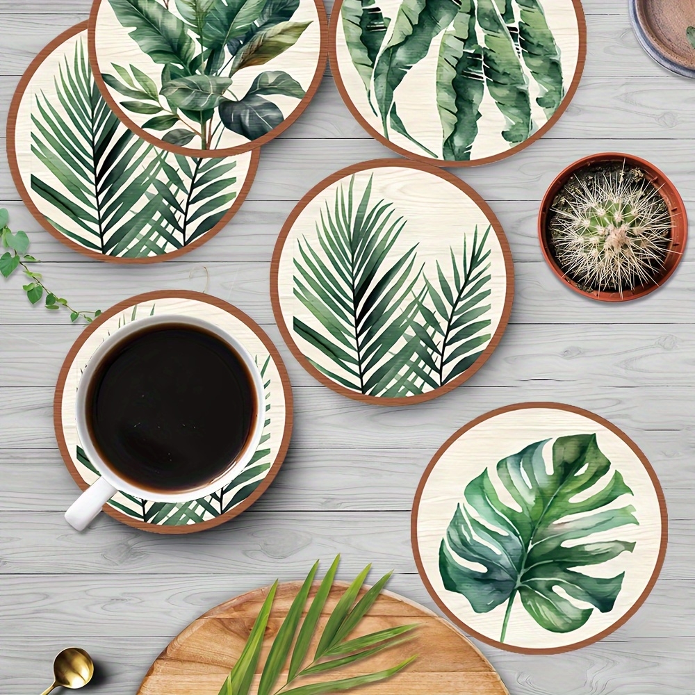 Interior Design Office - 5pcs Tropical Plant Leaf-Patterned Wooden Coasters