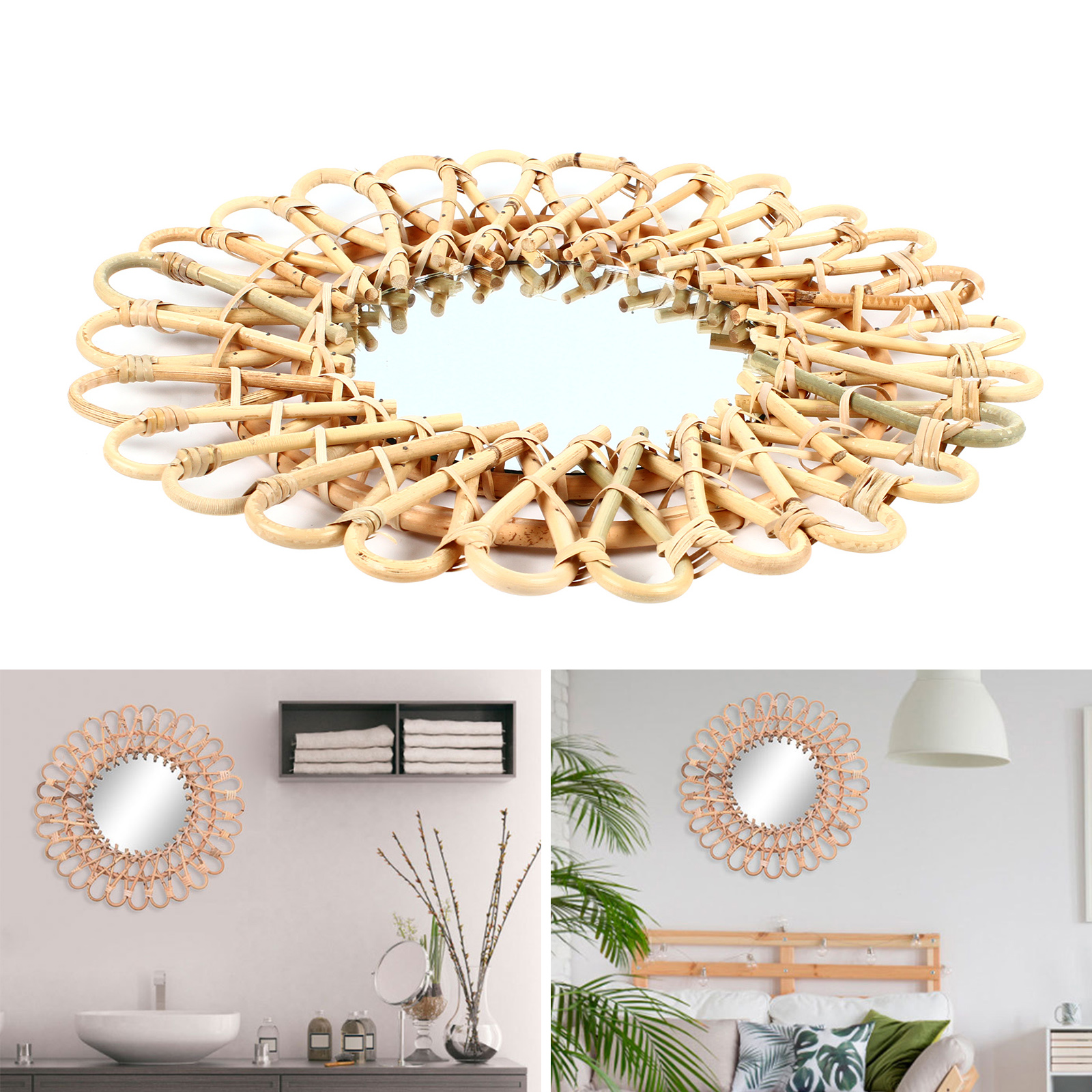 Rattan Mirror Round - Rattan Wall-Mounted Mirrors,Creative Art Deco Round