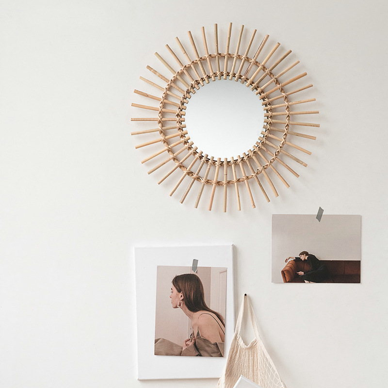 Rattan hanging wall Nordic hom - Rattan Mirror Round 리뷰 및 가격