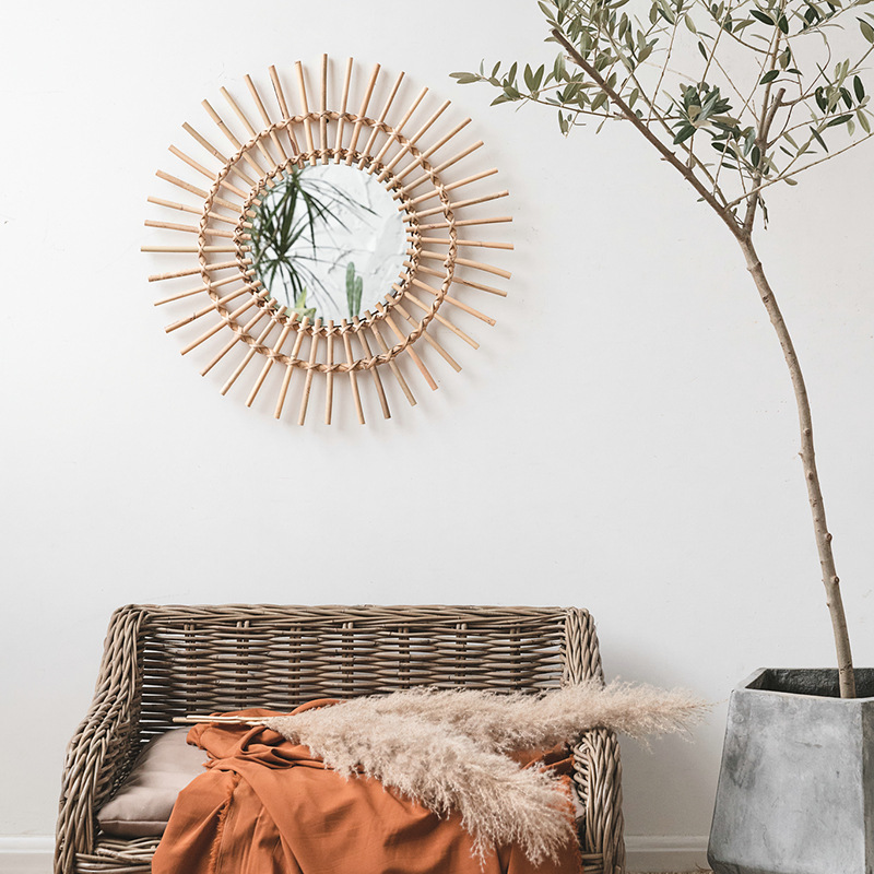 Rattan hanging wall Nordic hom - Rattan Mirror Round 리뷰 및 가격