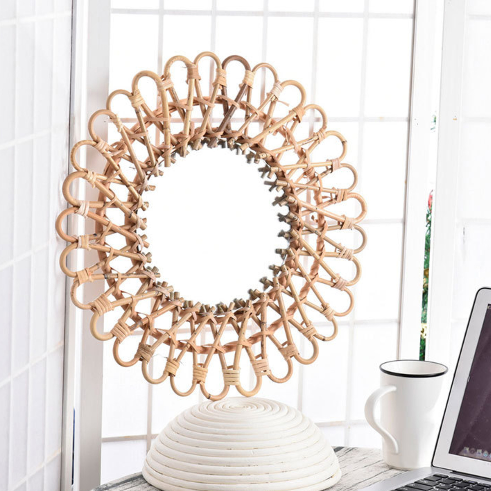 Rattan Wall-Mounted Mirrors,Cr - Rattan Mirror Round 리뷰 및 가격